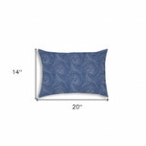 14" X 20" Blue And White Blown Seam Swirl Lumbar Indoor Outdoor Pillow