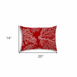 14" X 20" Red And White Corals Blown Seam Coastal Lumbar Indoor Outdoor Pillow