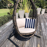 14" X 20" Navy Blue And White Blown Seam Striped Lumbar Indoor Outdoor Pillow