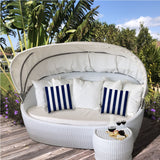 14" X 20" Navy Blue And White Blown Seam Striped Lumbar Indoor Outdoor Pillow