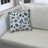 14" X 20" Navy Blue And White Seashells Blown Seam Nautical Lumbar Indoor Outdoor Pillow