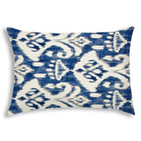 14" X 20" Indigo And Cream Blown Seam Ikat Lumbar Indoor Outdoor Pillow