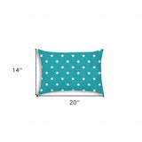 14" X 20" Turquoise Blown Seam Polka Dots Lumbar Indoor Outdoor Pillow