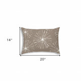 14" X 20" Taupe And White Blown Seam Floral Lumbar Indoor Outdoor Pillow