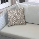 14" X 20" Taupe And White Blown Seam Paisley Lumbar Indoor Outdoor Pillow