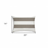 14" X 20" Taupe And Ivory Blown Seam Striped Lumbar Indoor Outdoor Pillow