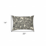 14" X 20" Gray And Cream Blown Seam Paisley Lumbar Indoor Outdoor Pillow