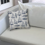 14" X 20" Navy Blue And Cream Boat Blown Seam Nautical Lumbar Indoor Outdoor Pillow