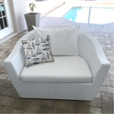 14" X 20" Navy Blue And Cream Boat Blown Seam Nautical Lumbar Indoor Outdoor Pillow