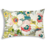 Gray Floral Painted Indoor Outdoor Sewn Lumbar Pillow