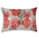 14" X 20" Red And White Blown Seam Floral Lumbar Indoor Outdoor Pillow