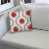 14" X 20" Coral And White Blown Seam Ogee Lumbar Indoor Outdoor Pillow