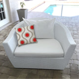 14" X 20" Coral And White Blown Seam Ogee Lumbar Indoor Outdoor Pillow