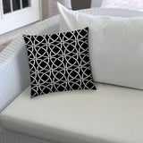 14" X 20" Black And White Blown Seam Interlocking Lumbar Indoor Outdoor Pillow