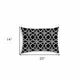 14" X 20" Black And White Blown Seam Interlocking Lumbar Indoor Outdoor Pillow