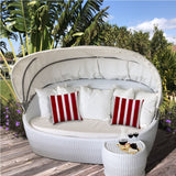 14" X 20" Hot White Blown Seam Striped Lumbar Indoor Outdoor Pillow