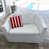 14" X 20" Hot White Blown Seam Striped Lumbar Indoor Outdoor Pillow