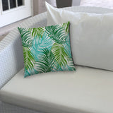 14" X 20" Aqua And White Blown Seam Floral Lumbar Indoor Outdoor Pillow