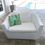 14" X 20" Aqua And White Blown Seam Floral Lumbar Indoor Outdoor Pillow