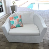 17" X 17" Orange And White Blown Seam Floral Lumbar Indoor Outdoor Pillow