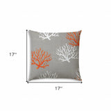 17" X 17" Gray And White Corals Blown Seam Coastal Lumbar Indoor Outdoor Pillow