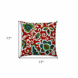 17" X 17" Read And Green Blown Seam Floral Lumbar Indoor Outdoor Pillow