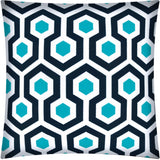 17" X 17" White And Aqua Blown Seam Geometric Lumbar Indoor Outdoor Pillow