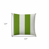 17" X 17" Green And Ivory Blown Seam Striped Lumbar Indoor Outdoor Pillow