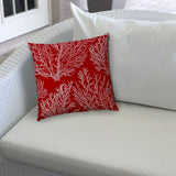 17" X 17" Red And White Corals Blown Seam Coastal Lumbar Indoor Outdoor Pillow