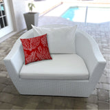 17" X 17" Red And White Corals Blown Seam Coastal Lumbar Indoor Outdoor Pillow