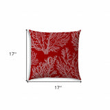 17" X 17" Red And White Corals Blown Seam Coastal Lumbar Indoor Outdoor Pillow