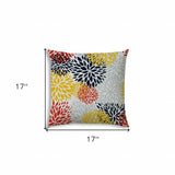 17" X 17" White And Red Blown Seam Floral Lumbar Indoor Outdoor Pillow