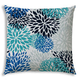 17" X 17" Blue And White Blown Seam Floral Lumbar Indoor Outdoor Pillow