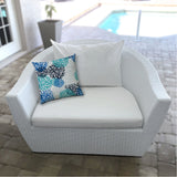 17" X 17" Blue And White Blown Seam Floral Lumbar Indoor Outdoor Pillow