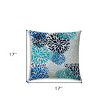 17" X 17" Blue And White Blown Seam Floral Lumbar Indoor Outdoor Pillow