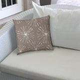 17" X 17" Taupe And White Blown Seam Floral Lumbar Indoor Outdoor Pillow