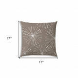 17" X 17" Taupe And White Blown Seam Floral Lumbar Indoor Outdoor Pillow