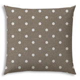 17" X 17" Taupe And White Blown Seam Polka Dots Lumbar Indoor Outdoor Pillow