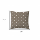 17" X 17" Taupe And White Blown Seam Polka Dots Lumbar Indoor Outdoor Pillow