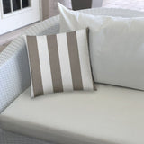 17" X 17" Taupe And Ivory Blown Seam Striped Lumbar Indoor Outdoor Pillow