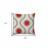 17" X 17" Coral And White Blown Seam Ogee Lumbar Indoor Outdoor Pillow