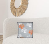 17" X 17" Gray And White Corals Zippered Coastal Throw Indoor Outdoor Pillow