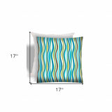 17" X 17" Aqua And Olive Zippered Striped Throw Indoor Outdoor Pillow