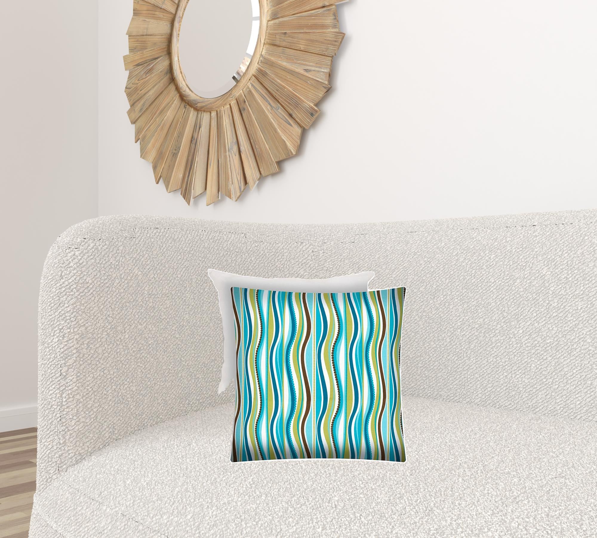 17" X 17" Aqua And Olive Zippered Striped Throw Indoor Outdoor Pillow