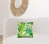 17" X 17" Teal And White Zippered Tropical Throw Indoor Outdoor Pillow