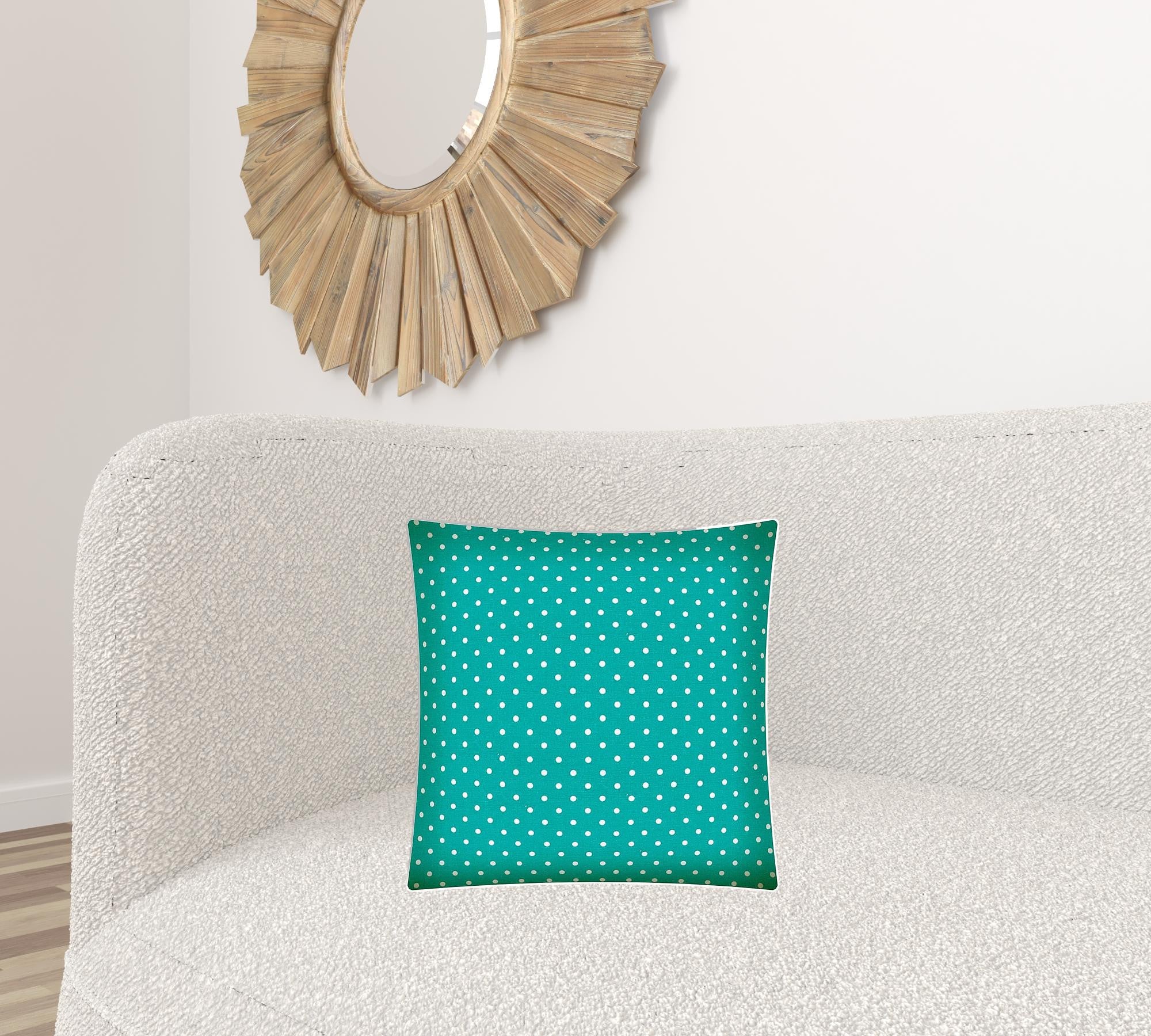 17" X 17" Turquoise Zippered Polka Dots Throw Indoor Outdoor Pillow