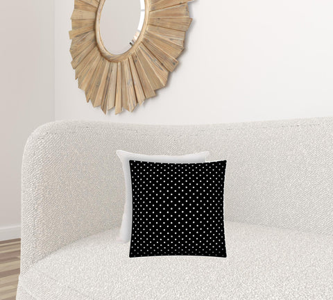 17" X 17" Black And White Zippered Polka Dots Throw Indoor Outdoor Pillow