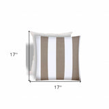 17" X 17" Taupe And Ivory Zippered Striped Throw Indoor Outdoor Pillow