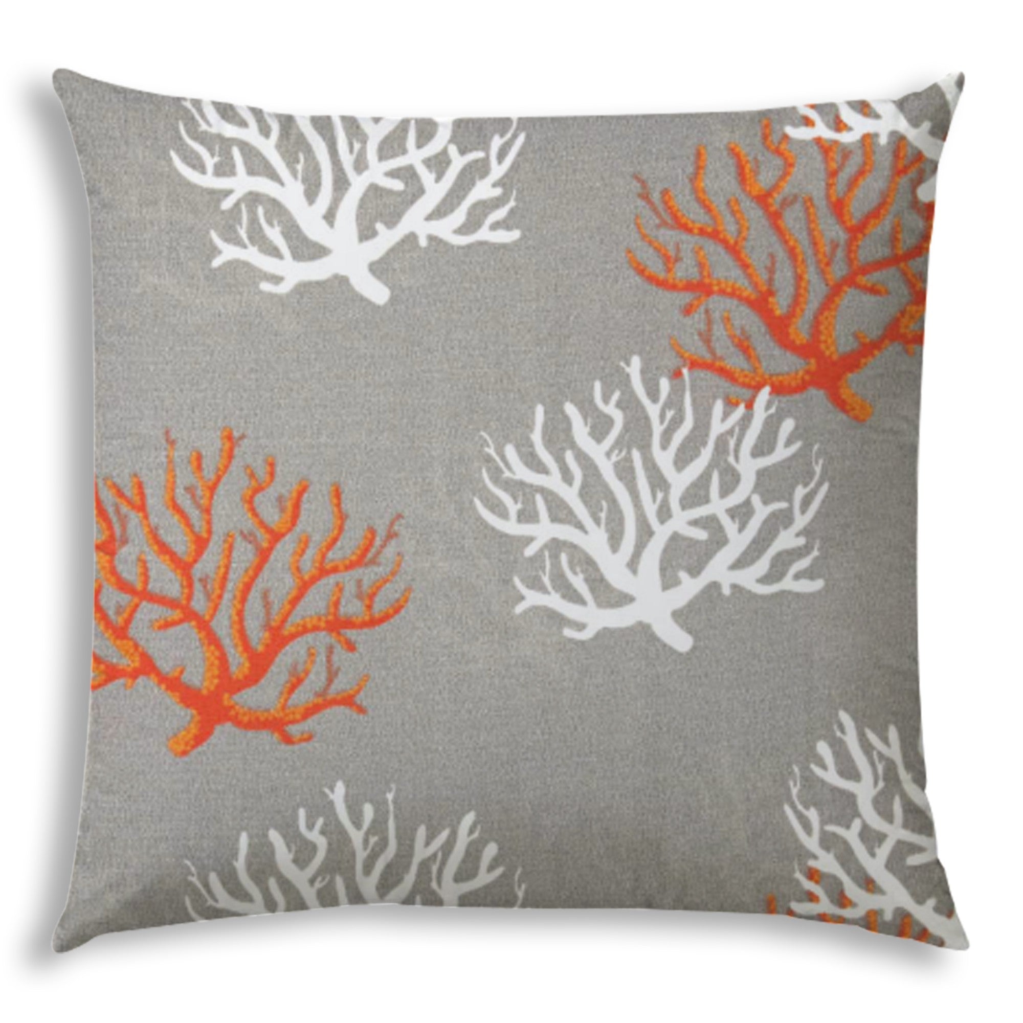 20" X 20" Gray And White Corals Blown Seam Coastal Throw Indoor Outdoor Pillow