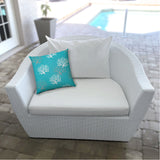 20" X 20" Aqua And White Corals Blown Seam Coastal Throw Indoor Outdoor Pillow